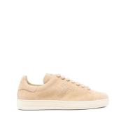 Beige Suède Sneakers met T Logo Tom Ford , Beige , Heren