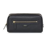 Zwarte leren clutchtas met gouden logo Tom Ford , Black , Heren