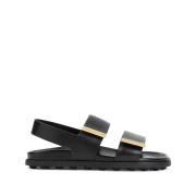 Platte Dubbele Riem Sandaal Tod's , Black , Dames