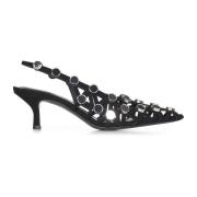 Zwarte suède slingback pumps met studs The Attico , Black , Dames