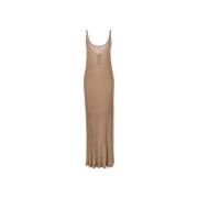 Elegante Beige Lurex Lange Jurk Max Mara , Beige , Dames