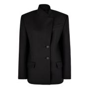 Zwarte wollen gabardine blazer met logo The Attico , Black , Dames