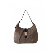 Hobo Tas van Gerecycled Stof met Leren Details Borbonese , Brown , Dam...