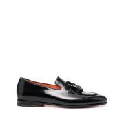 Zwarte Kwastloafer Leren Zool Santoni , Black , Heren