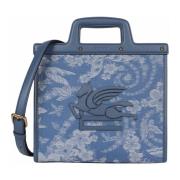 Blauwe Bloemen Jacquard Denim Handtas Etro , Blue , Dames