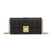 Tracy portemonnee met kettingriem in Visetos MCM , Black , Dames