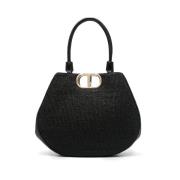 Geweven Handvat Tote Tas Zwart Twinset , Black , Dames