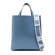 Blauwe Leren Tote Tas met Logo Marni , Blue , Dames