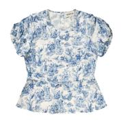 Elegante Print Blouse met Gerimpelde Details Munthe , Blue , Dames