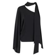 Eén-schouder Crepe de Chine Top Federica Tosi , Black , Dames