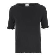 Zwarte Gebreide Boothals T-shirt Allude , Black , Dames