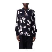 Bloemen Viscose Tuniek Shirt Hugo Boss , Black , Dames