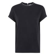 Ronde hals T-shirt met Monili kraag Brunello Cucinelli , Black , Dames