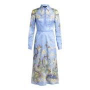 Heldere Blauwe Bloemen Midi Overhemdjurk Etro , Blue , Dames