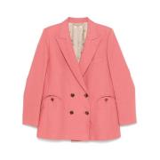 Roze Double-Breasted Jas met Zakken Blazé Milano , Pink , Dames