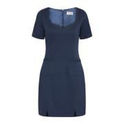 Vrouwelijke Jurk met Korte Mouwen en Zakken Ichi , Blue , Dames