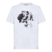 Wit Crew-Neck T-shirt met Skull Print Alexander McQueen , White , Here...