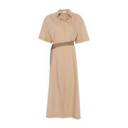 Beige Overhemdjurk met V-hals Brunello Cucinelli , Beige , Dames