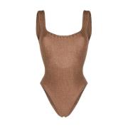 Metallic Chocolade Gebreide Beachwear Hunza G , Brown , Dames