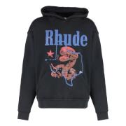 Katoenen Printed Hoodie met Geribbelde Details Rhude , Black , Heren