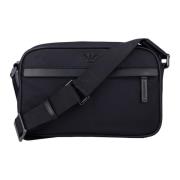 Zwarte Nylon Schoudertas met Rits Emporio Armani , Black , Heren