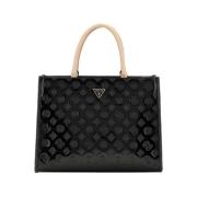 Elegante Zwarte Handtas met Gouden Details Guess , Black , Dames