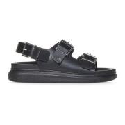 Zwarte Leren Dubbele Strap Sandalen Alexander McQueen , Black , Heren