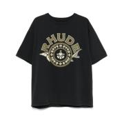 Zwart Logo Print Crew Neck T-shirt Rhude , Black , Heren