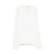 Witte Crew Neck Trui met Lange Mouwen Jil Sander , White , Dames