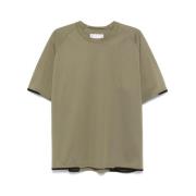 Olijfgroene Crew Neck T-shirt Sacai , Green , Heren