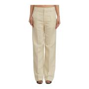 Viscose en Linnen Reina Broek Dondup , Beige , Dames