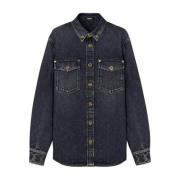 Zwarte Denim Shirt Medusa Hoofd Knopen Versace , Black , Heren