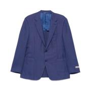 Navy Blue Front Button Jacket Canali , Blue , Heren