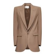 Beige Zijden Peak Revers Jas Saint Laurent , Brown , Dames