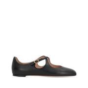 Zwarte Leren Ballerina Platte Schoenen Bally , Black , Dames