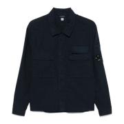 Navy Blauwe Shirt met Rits C.p. Company , Blue , Heren