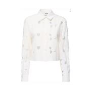 Witte Overhemd met Lange Mouwen en Italiaanse Kraag Msgm , White , Dam...