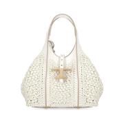 Witte Raffia en Leren Tas met Bijpassende Pochette Tod's , White , Dam...