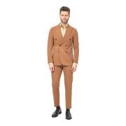 Bruin dubbelrijig pak met slim fit Mulish , Brown , Heren