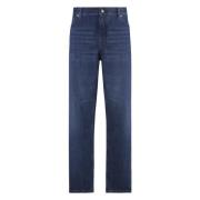 Straight Leg Jeans met Leren Label Ermenegildo Zegna , Blue , Heren