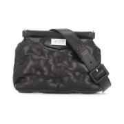 Zwarte leren schoudertas met logopatch Maison Margiela , Black , Unise...