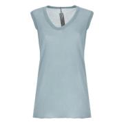 Lichtblauwe Katoenen Top met V-hals Rick Owens , Blue , Dames