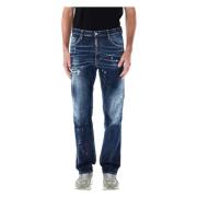 Donkerblauwe Distressed Jeans Ss25 Dsquared2 , Blue , Heren