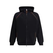 Luxe Katoenen Hoodie met Leren Detail Brunello Cucinelli , Black , Her...