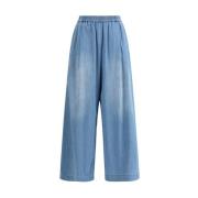 Wijde Denim Broek met Elastische Tailleband Fabiana Filippi , Blue , D...