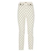 Ivoor Crêpe Broek met Logo Knopen Elisabetta Franchi , Beige , Dames