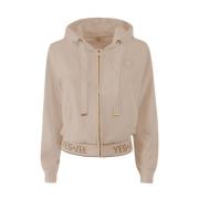 Beige Zip Hooded Cotton Sweater YES ZEE , Beige , Dames