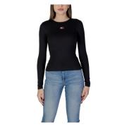 Zwarte Geribbelde Longsleeve T-shirt Tommy Jeans , Black , Dames