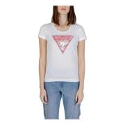 Geprint T-shirt met korte mouwen en ronde hals Guess , White , Dames