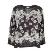 Bloemen Zijden V-Hals Blouse Bruin P.a.r.o.s.h. , Multicolor , Dames